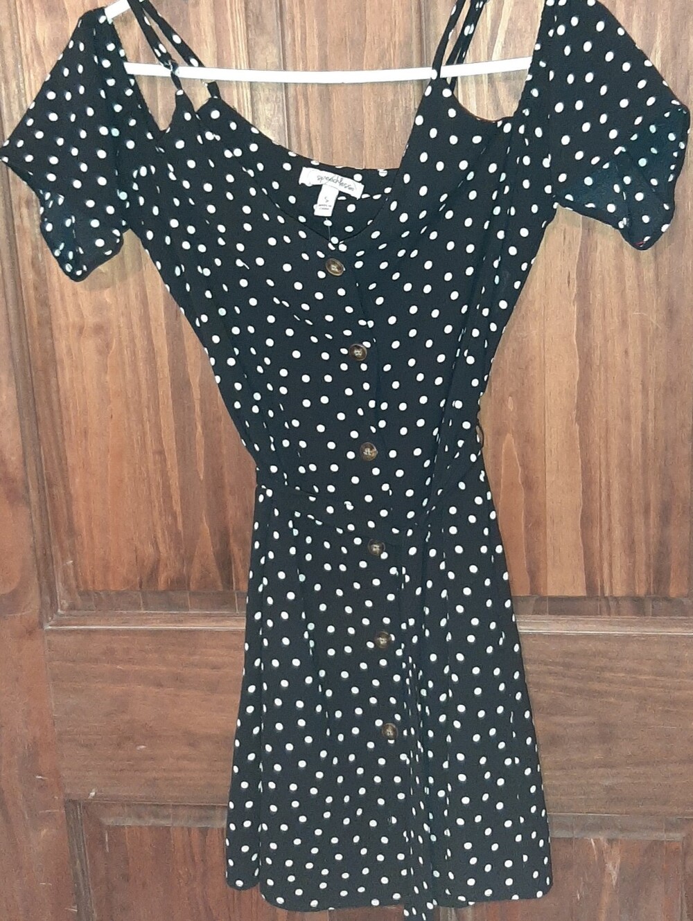 Speechless Black Polka Dot Button-Front Mini Dress S NWT